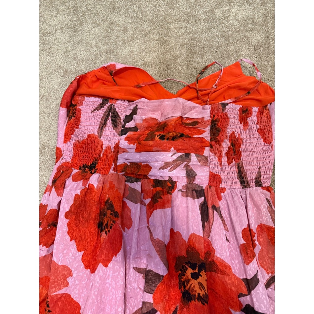Adelyn Rae Floral Midi Dress Womens Medium Pink Red Excellent Summer Boho - Picture 13 of 13